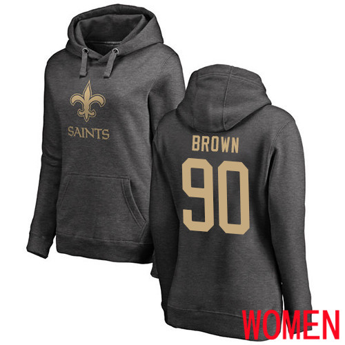 New Orleans Saints Ash Women Malcom Brown One Color NFL Football #90 Pullover Hoodie Sweatshirts